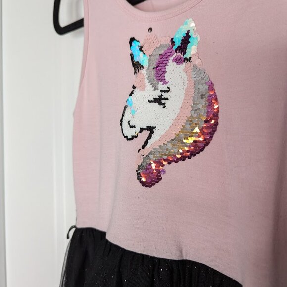 KnitWorks Girls Dress Pink with Unicorn & Black Tulle Skirt Size 12 - Picture 3 of 6